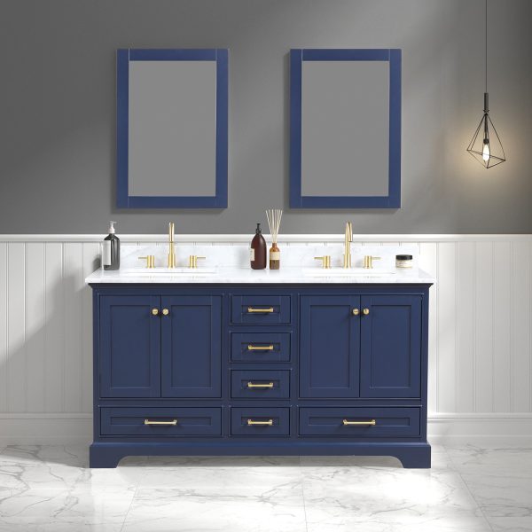 Copenhagen 60″ Double Vanity Navy Blue With Carrara Marble Top