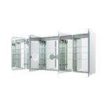The Edge Royal 72 Inch LED Lighted Mirror Medicine Cabinet offers five mirrored doors, glass shelves, built-in LED lighting, and a left-side magnifying mirror—an ideal modern bathroom upgrade.