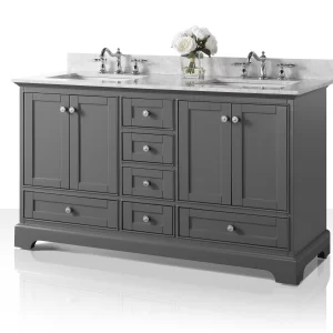 Audrey 60 in. Bath Vanity Set in Sapphire Gray with Brushed Nickel