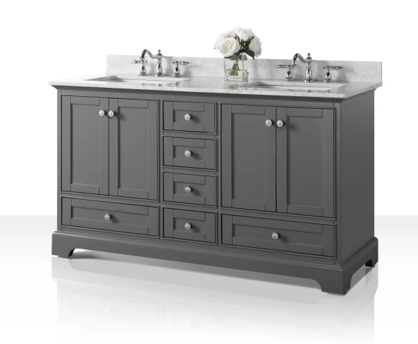 Audrey 60 in. Bath Vanity Set in Sapphire Gray with Brushed Nickel