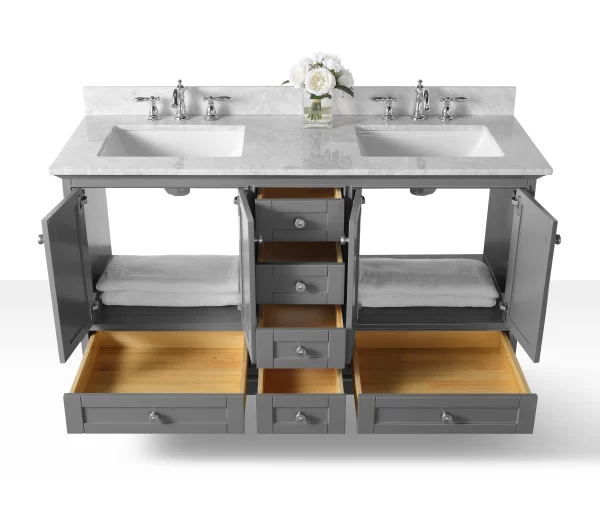 Audrey 60 in. Bath Vanity Set in Sapphire Gray with Brushed Nickel
