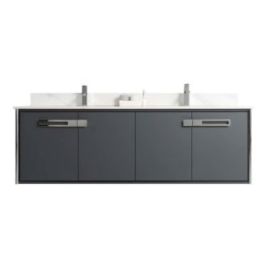 Oakville 72" Double Sink Wall Mount Bath Vanity In Onix Gray With Chrome Hardware And Stone Top