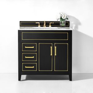 Aspen 36 In. Bath Vanity Set in Onyx Black with Gold Hardware