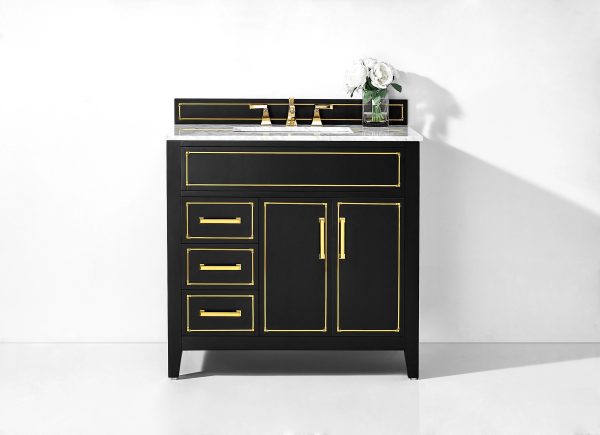 Aspen 36 In. Bath Vanity Set in Onyx Black with Gold Hardware