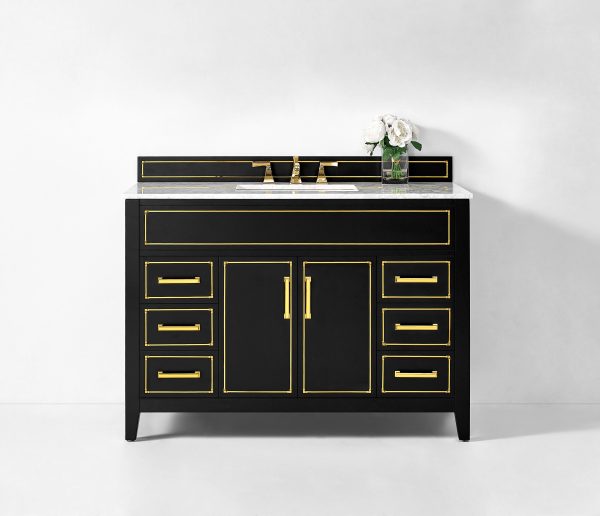 Aspen 48 in. Bath Vanity Set in Onyx Black with Gold Hardware