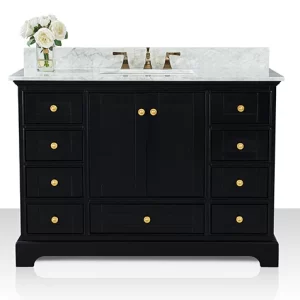 Audrey 48 in. Bath Vanity Set in Onyx Black with Gold Hardware