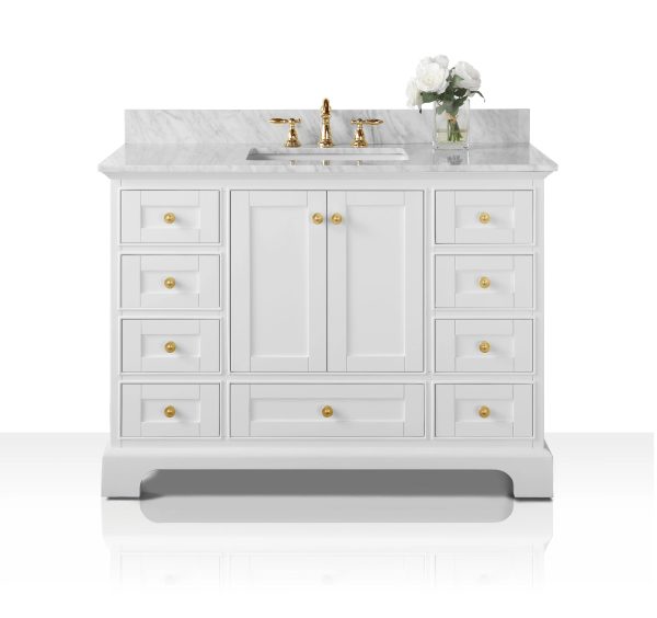 Aubrey 48 in. Bath Vanity in White with Gold Hardware