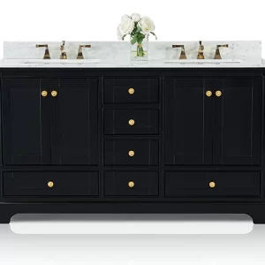 Audrey 60 in. Bath Vanity Set in Onyx Black with Gold Hardware