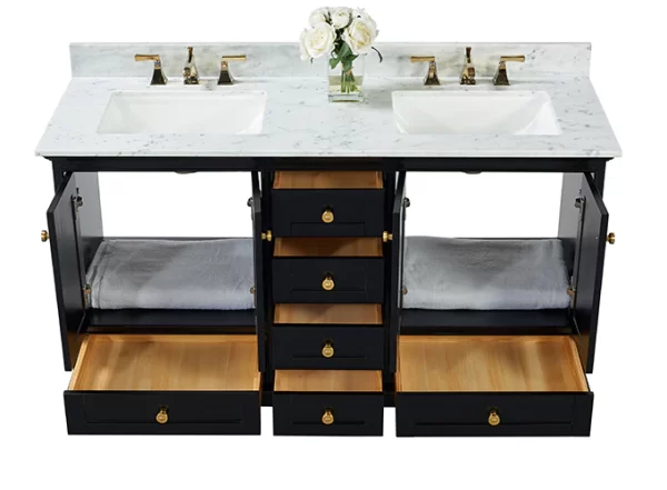 Audrey 60 in. Bath Vanity Set in Onyx Black with Gold Hardware