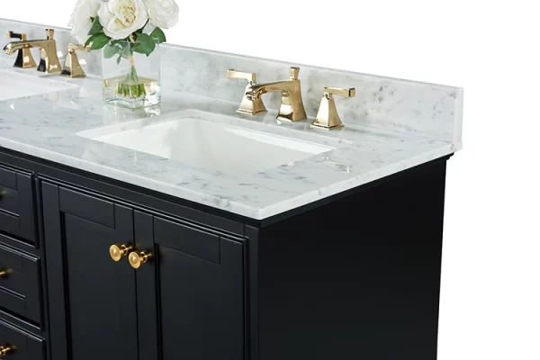 Audrey 60 in. Bath Vanity Set in Onyx Black with Gold Hardware