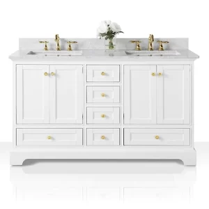 Audrey 60 in. Bath Vanity Set in White with Gold Hardware