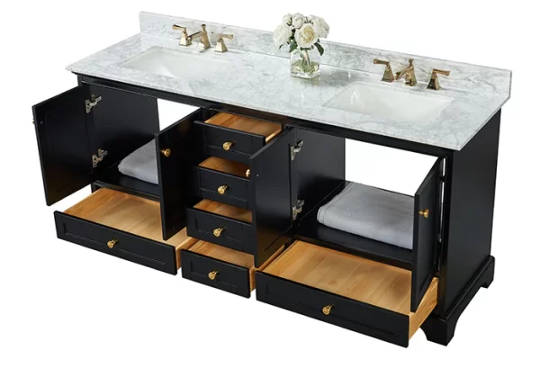 Audrey 72 in. Bath Vanity Set in Onyx Black with Gold Hardware