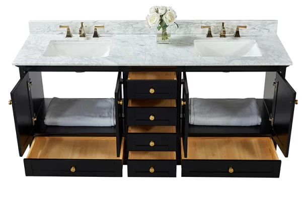 Audrey 72 in. Bath Vanity Set in Onyx Black with Gold Hardware