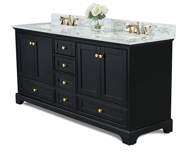 Audrey 72 in. Bath Vanity Set in Onyx Black with Gold Hardware
