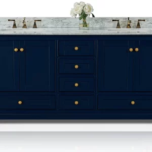 Audrey 72 in. Bath Vanity Set in Heritage Blue with Gold Hardware