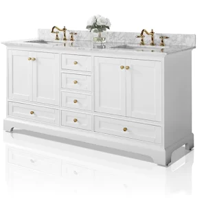 Audrey 72 in. Bath Vanity Set in White with Gold Hardware