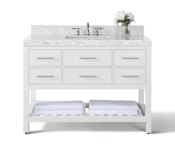 Elizabeth 48 in. Bath Vanity Set in White with Brushed Nickel Hardware