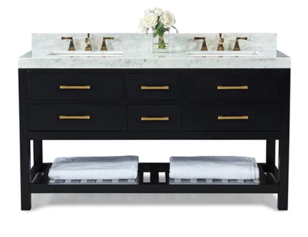 Elizabeth 60 in. Bath Vanity Set in Black Onyx with Gold Hardware