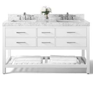 Elizabth 60 in. Bath Vanity Set in White with Brushed Nickel Hardware