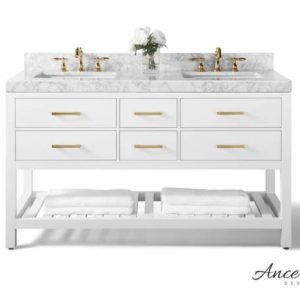 Elizabeth 60 in. Bath Vanity in White with Gold Hardware