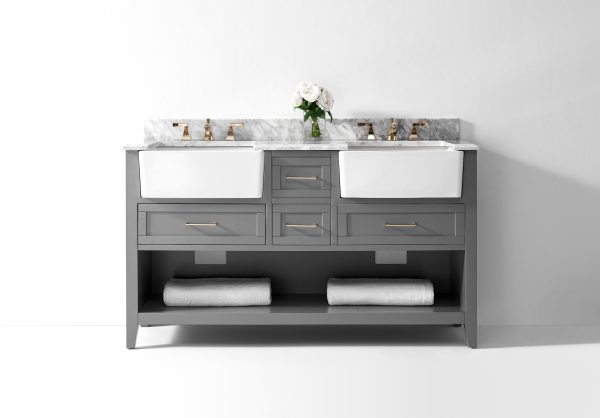 Hayley 60" Bath Vanity Set in Sea Cloud Gray with Gold Hardware