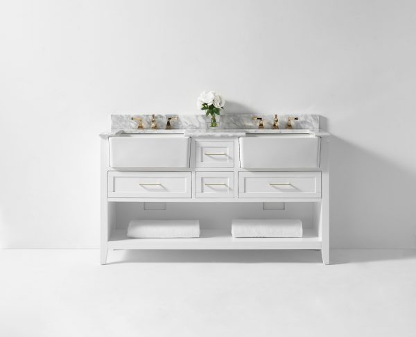 Hayley 60" Bath Vanity Set in White with Gold Hardware