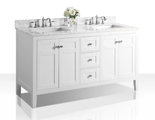 Maili 60 in. Bath Vanity Set in White with Brushed Nickel Hardware