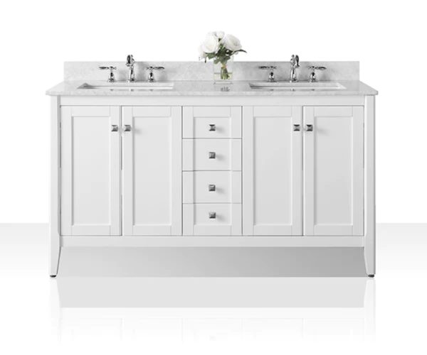 Shelton 60 in. Bath Vanity Set in White with Brushed Nickel Hardware