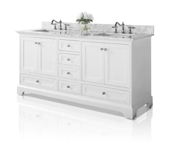 Audrey 72 in. Bath Vanity Set in White with Brushed Nickel Hardware