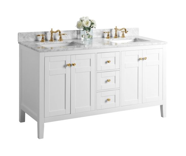 Maili 60 in. Bath Vanity Set in White with Gold Hardware