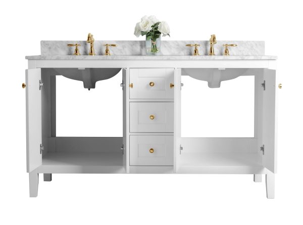 Maili 60 in. Bath Vanity Set in White with Gold Hardware