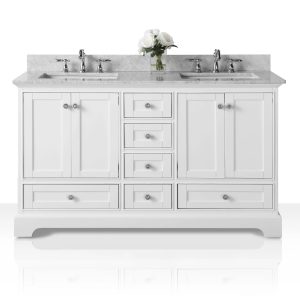 Audrey 60 in. bath vanity set in white with Brushed Nickel Hardware