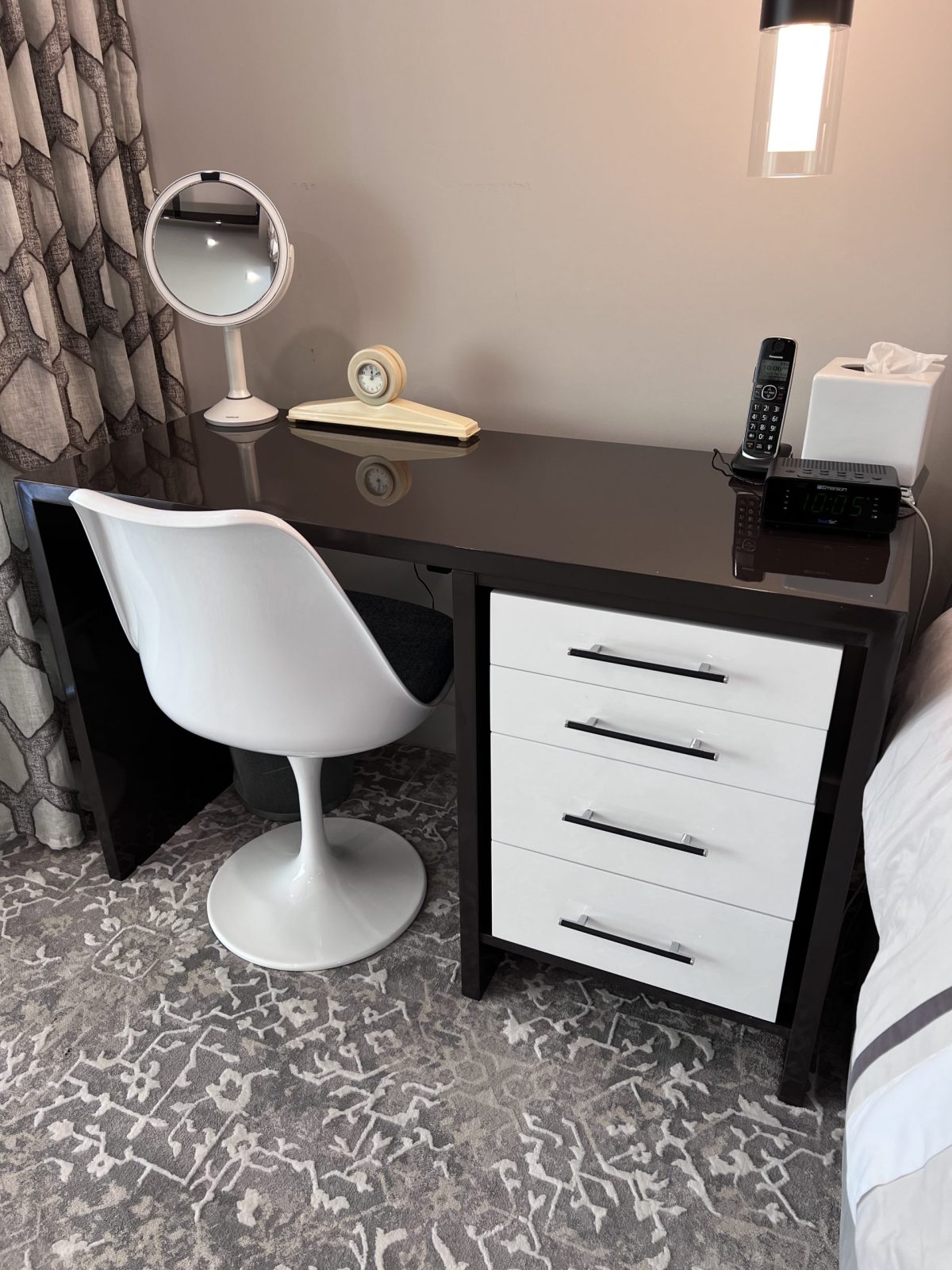 custom design black and white desk to match with bedroom set