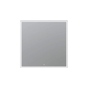 The Edge 30 Inch LED Lighted Bathroom Mirror is a square, frameless mirror featuring an LED light and a small circular touch sensor at the bottom center, displayed against a plain white background.