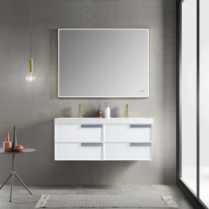 Sofia 48" Double Wall Mount Bathroom Vanity in Matte White