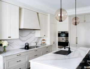 gray and white kitchen