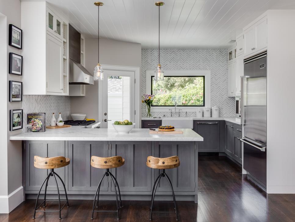 gray and white kitchen