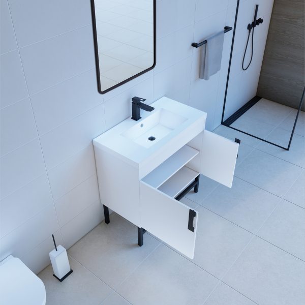 Salento 36" Modern Bathroom Vanity in White with Black Handles