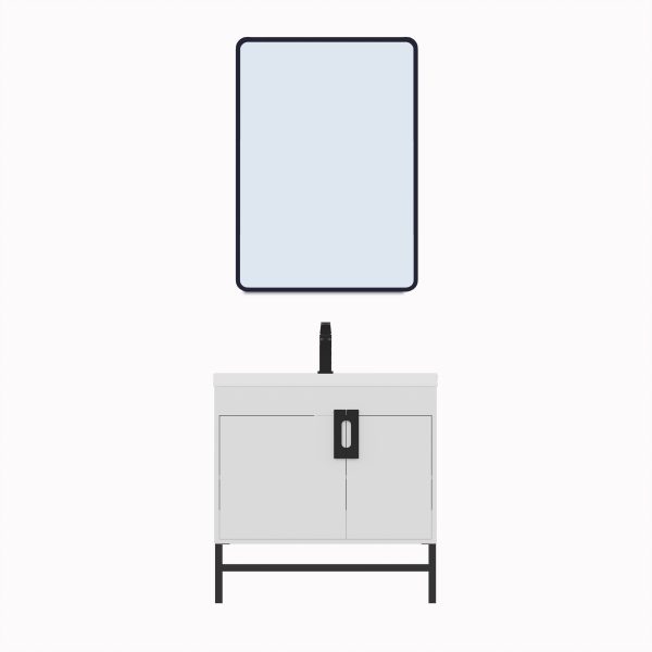 Salento 36" Modern Bathroom Vanity in White with Black Handles