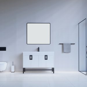 Salento 48" White Bathroom Vanity With Sink And Matte Black Hardware