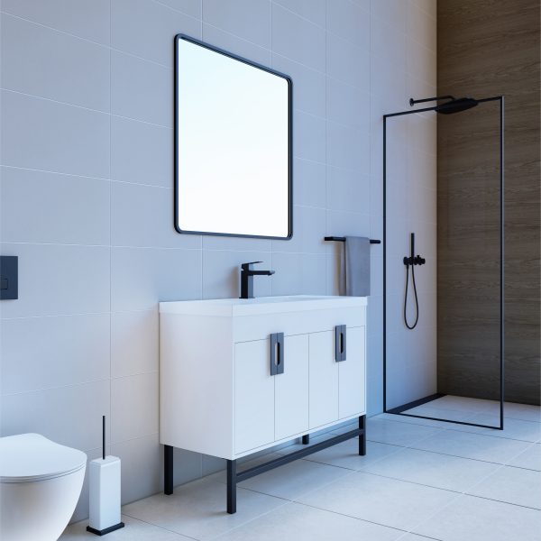 Salento 48" White Bathroom Vanity With Sink And Matte Black Hardware