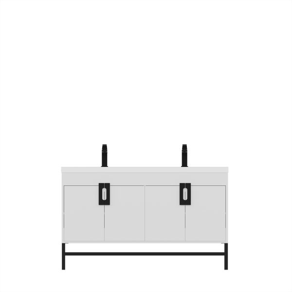 Salento 60" White Bathroom Vanity With Double Sink And Matte Black Hardware