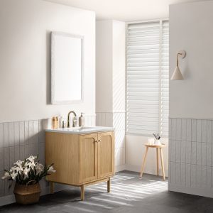 Laurent 30" Bathroom Vanity In Light Natural Oak With Arctic Fall Top