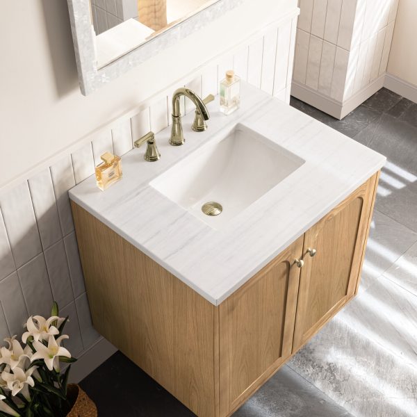 Laurent 30" Bathroom Vanity In Light Natural Oak With Arctic Fall Top