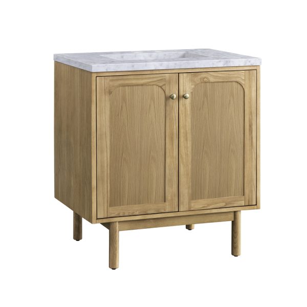 Laurent 30" Bathroom Vanity In Light Natural Oak With Carrara Marble Top