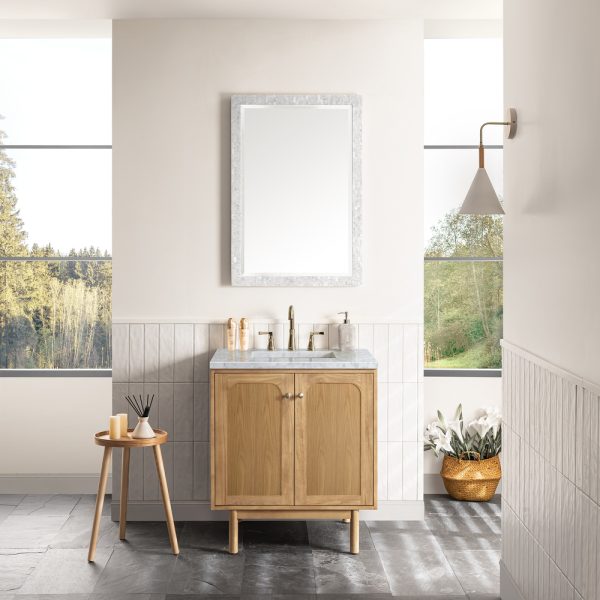 Laurent 30" Bathroom Vanity In Light Natural Oak With Carrara Marble Top