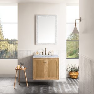Laurent 30" Bathroom Vanity In Light Natural Oak With Carrara Marble Top