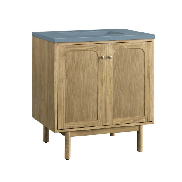 Laurent 30" Bathroom Vanity In Light Natural Oak With Cala Blue Top