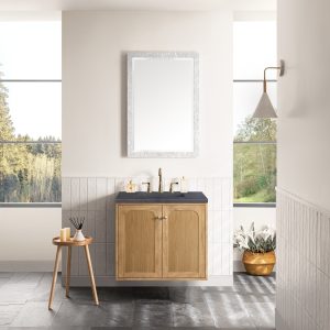 Laurent 30" Bathroom Vanity In Light Natural Oak With Charcoal Soapstone Top