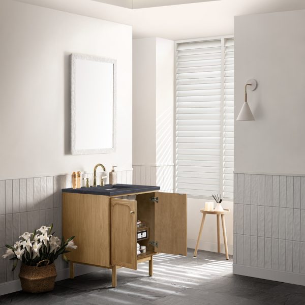 Laurent 30" Bathroom Vanity In Light Natural Oak With Charcoal Soapstone Top
